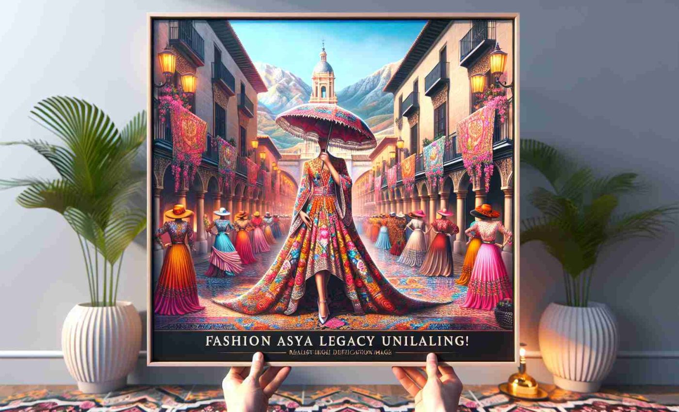 Realistic high-definition image of a fashion legacy unveiling! Explore the artistry of an unnamed fashion designer, reminiscent of the 1980s and 90s vibrant, extravagant style, in a setting that captures the essence of Malaga's culture and heritage.